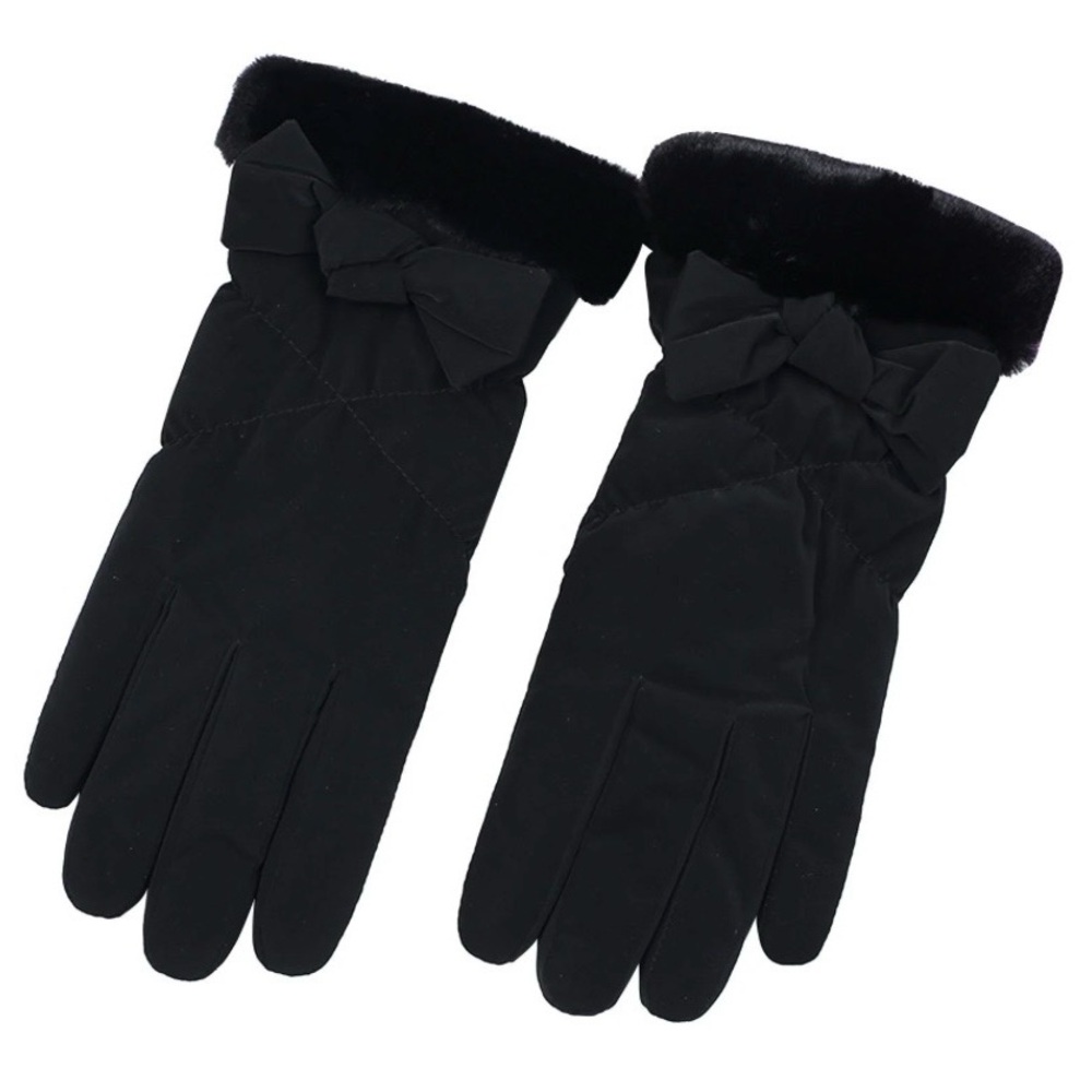 Black Bow Winter Gloves with Faux Fur Cuff